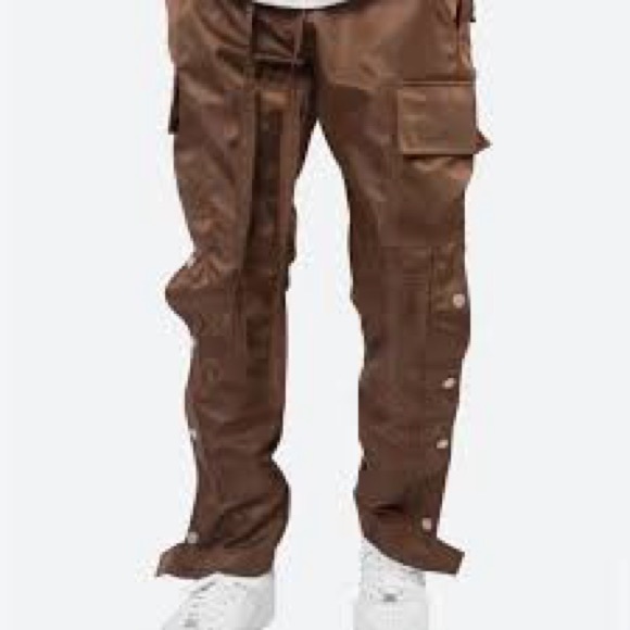 MNML,Snap Front Cargo Pants Brown Nylon Tactical Streetwear Relaxed Fit Utility - Picture 4 of 11